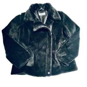 Calvin Klein Faux Fur Moto Jacket Car Coat Size Medium